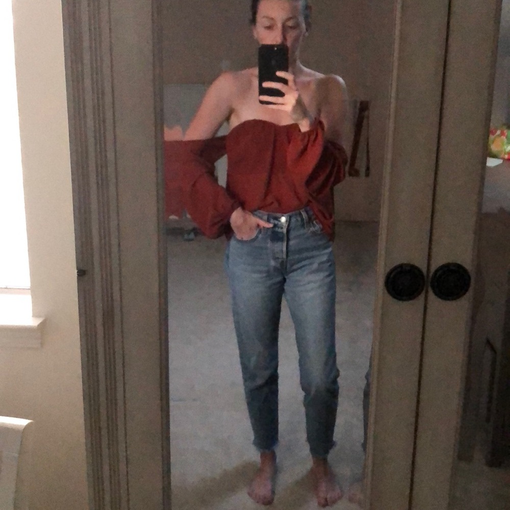 F21 Off The Shoulder Rust Colored Chiffon Top